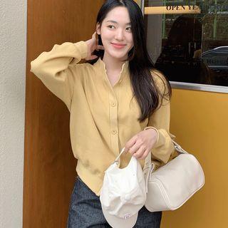 Stand Collar Ribbed Cardigan