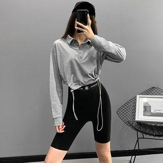 Drawstring-hem Crop Polo Shirt