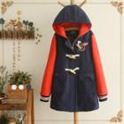 Letter Embroidered Color Panel Hooded Coat