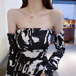 Off-shoulder Printed Mini Bodycon Dress