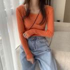 Multi-color Square-neck Long-sleeve Top