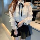 Set: Bell-sleeve Lace Layered Blouse + Camisole