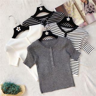 Knitted Short-sleeve Henley