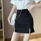 High-waist Slit Hem Fitted Mini Skirt