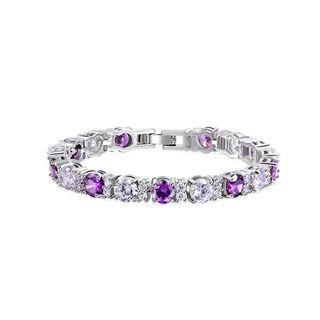 Fashion Temperament Geometric Round Purple Cubic Zirconia Bracelet 19cm Silver - One Size