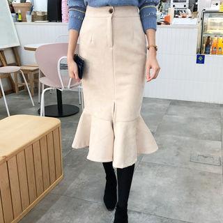 Faux-suede Slit-front Mermaid Skirt