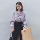 Belted-cuff V-neck Blouse