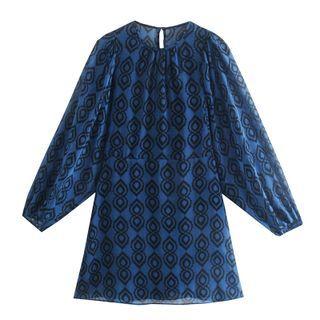 Puff-sleeve Argyle Print Blouse