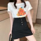 Fruit Print T-shirt / Mini A-line Skirt / Set