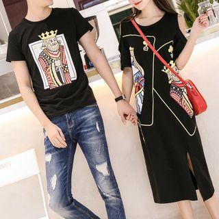 Couple Matching Printed Short-sleeve T-shirt / Midi T-shirt Dress