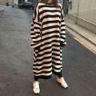 Striped Maxi Sweater Dress As Shown In Figure - One Size