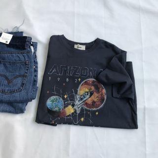 Short Sleeve Rocket Print Tee Grayish Blue - One Size
