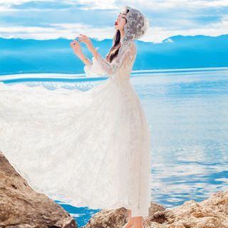 Set: Hooded Lace Jacket + Spaghetti Strap Midi A-line Dress