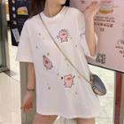 Cartoon Pig Embroidered Short-sleeve T-shirt