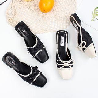 Piped Bow-accent Low Heel Mules