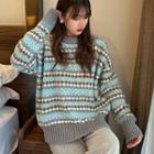 Round-neck Color Block Pattern Sweater