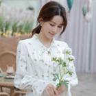 Floral Print Tie-neck Bell-sleeve A-line Chiffon Dress