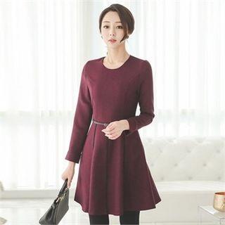 Pleated-hem A-line Dress With Belt