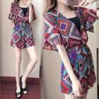 V-neck Patterned Short-sleeve Playsuit
