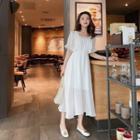 Short-sleeve Lace-trim Ruffled Dress