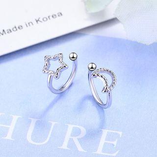 Non-matching Rhinestone Moon & Star Cuff Earring 1 Pair - As Shown In Figure - One Size