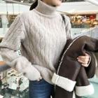 Turtle-neck Wool Blend Sweater Beige - One Size