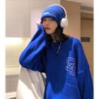 Round Neck Embroidered Sweater Blue - One Size