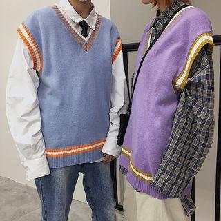 Color-block Loose-fit Knit Vest