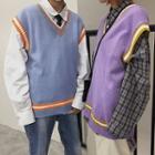 Color-block Loose-fit Knit Vest