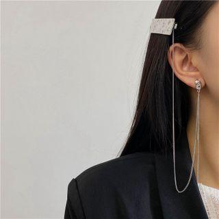 2 In 1 Chained Alloy Hair Clip Earring 1 Pc - White - One Size