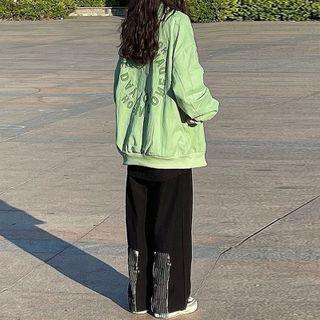 Printed Letter Zip Oversize Jacket