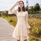 Bell-sleeve Lace-up A-line Lace Dress