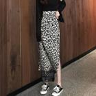 Leopard Print Knit Midi Skirt Beige Almond - One Size