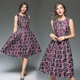 Floral Print Sleeveless Crewneck A-line Sheath Slim Dress