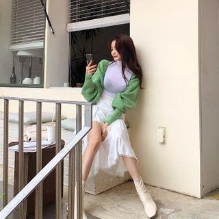 Tie-back Balloon-sleeve Cardigan