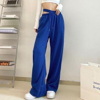 Asymmetrical Drawstring Straight-leg Pants