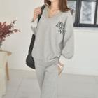 Set: V-neck Lettering Top + Band-waist Pants