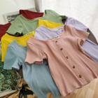Button-up Short-sleeve Ribbed Top