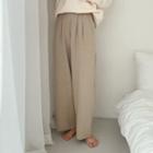 Pintuck-trim Wide-leg Knit Pants Beige - One Size