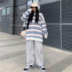 Round Neck Striped Pullover / Cargo Pants / Set