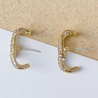 Rhinestone Ear Stud 1 Pair - S925 Silver Earrings - Gold & White - One Size