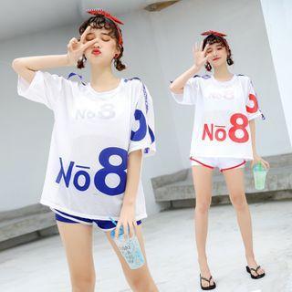 Set: Lettering Tankini + Swim Shorts + Cover Up