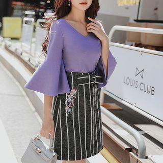 Embroidered Striped Mini A-line Skirt