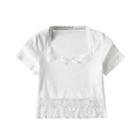 Short-sleeve Lace Trim Ribbed T-shirt