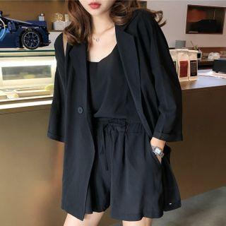 Set: 3/4-sleeve Shirt + Camisole Top + Wide Leg Shorts