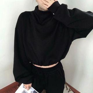 Turtle Neck Waist String Cropped Sweatshirt