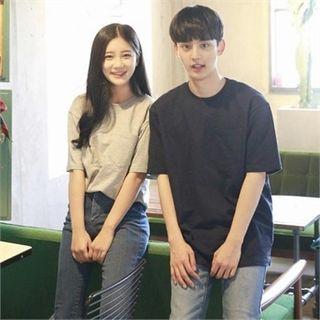 Couple Round-neck Pocket-front T-shirt