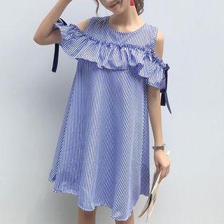 Cutout Shoulder Ruffled Mini Dress