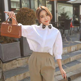 Patch-collar Puff-sleeve Blouse