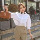 Patch-collar Puff-sleeve Blouse